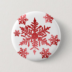 Badge Rond 5 Cm Flocons de neige rouges