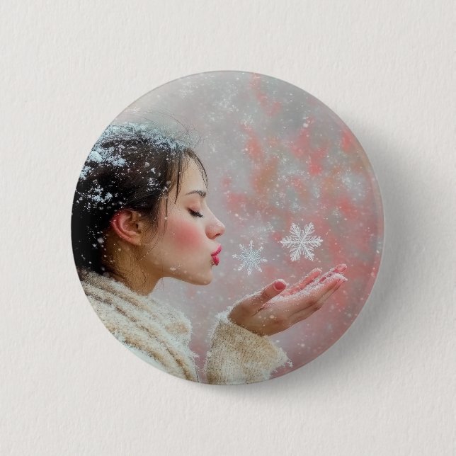 Badge Rond 5 Cm Flocons de neige soufflés (Devant)