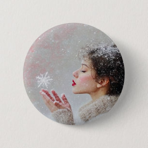 Badge Rond 5 Cm Flocons de neige soufflés