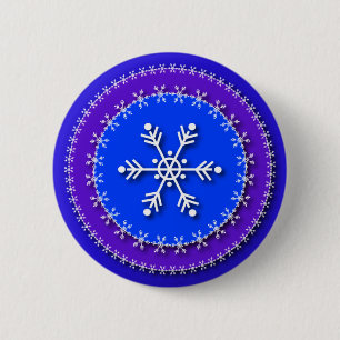 Badge Rond 5 Cm Flocons de neige sur bleu et pourpre