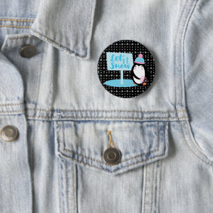 Badge Rond 5 Cm Flocons Mignons Manchot Noir Blanc