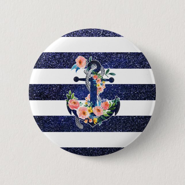 Badge Rond 5 Cm Floral anchor on striped background (Devant)