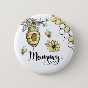 Badge Rond 5 Cm Floral Beehive Honey Sweet Bee Baby shower maman