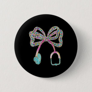 Badge Rond 5 Cm Floral Blue Coquette Bow Nurse Stethoscope Nurse
