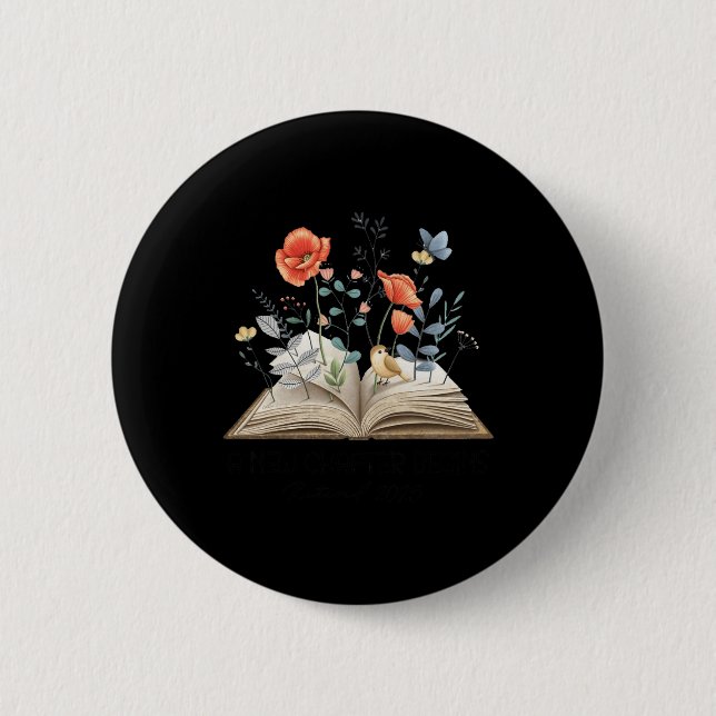 Badge Rond 5 Cm Floral Book A New Chapter Begins Retired Teacher R (Devant)