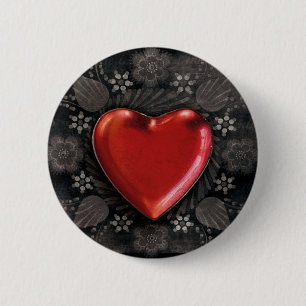 Badge Rond 5 Cm Floral coeur rouge