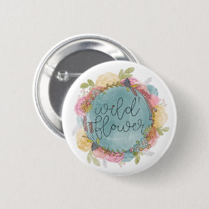 Badge Rond 5 Cm Floral de couronne fleur sauvage