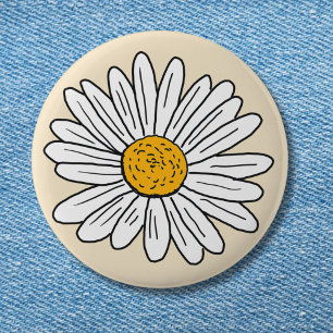 Badge Rond 5 Cm Floral de marguerite blanche monogramme