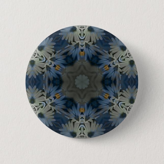 Badge Rond 5 Cm Floral de marguerite bleu antique (Devant)