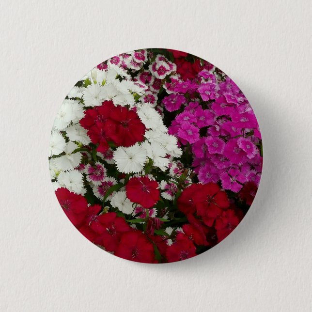 Badge Rond 5 Cm Floral Dianthus blanc, rose et rouge (Devant)