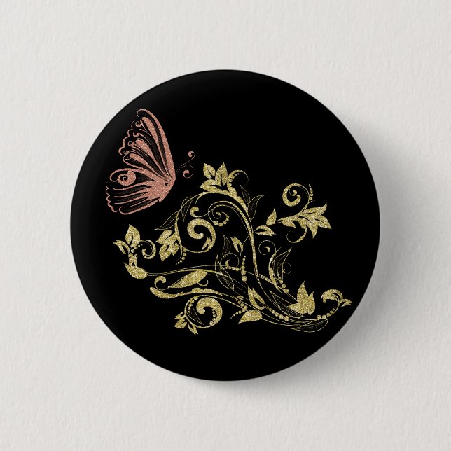 Badge Rond 5 Cm Floral d'or (Devant)