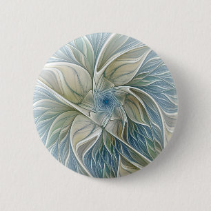 Badge Rond 5 Cm Floral Dream Motif Abstrait Blue Khaki Fractal