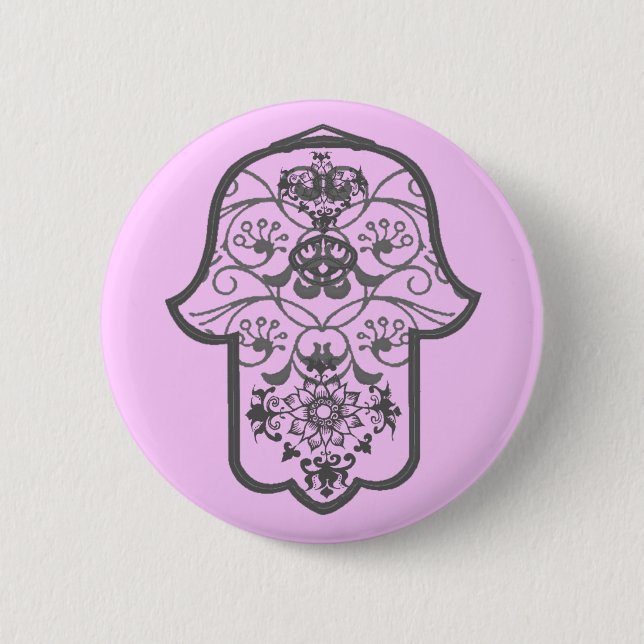 Badge Rond 5 Cm Floral Hamsa (Devant)