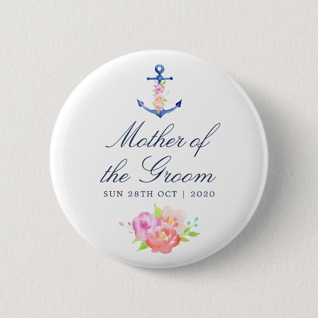 Badge Rond 5 Cm Floral Mariage nautique Mère de la chambre (Devant)