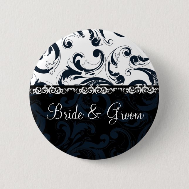Badge Rond 5 Cm Floral noir et blanc (Devant)