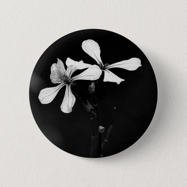Badge Rond 5 Cm floral noir et blanc minimal (Devant)