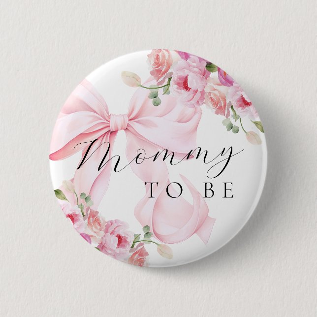 Badge Rond 5 Cm Floral Pink Bow Baby Shower (Devant)