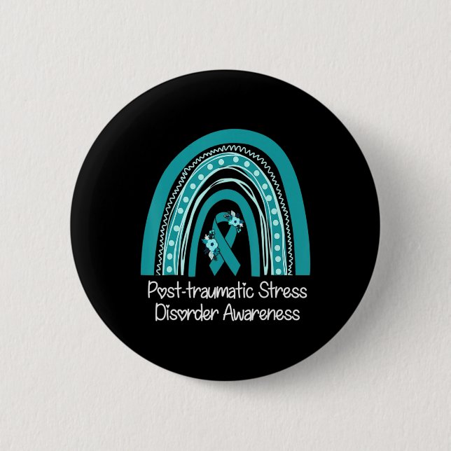 Badge Rond 5 Cm Floral Turquoise Ruban arc-en-ciel guerrier Ptsd s (Devant)