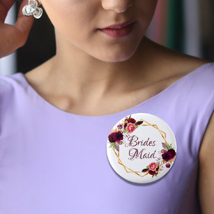 Badge Rond 5 Cm Floraux de couleur marine de Bridesmaid or bordeau