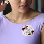 Badge Rond 5 Cm Floraux de couleur marine de mariée or bordeaux<br><div class="desc">Un bouton bohème bohème branché pour une douche nuptiale. Décoré de roses de couleur aquarelle en bordeaux et rose. Arrière - plan blanc élégant. Un cadre géométrique en faux or. Avec le texte : Mère de la Mariée écrite avec un script de style écrit à la main. Lettres de couleur...</div>