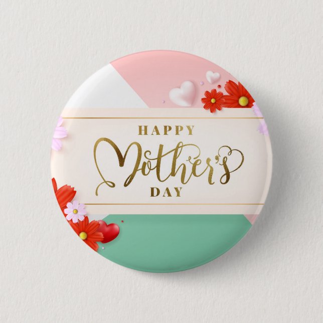 Badge Rond 5 Cm Floraux modernes rougissent or blanc vert rose (Devant)