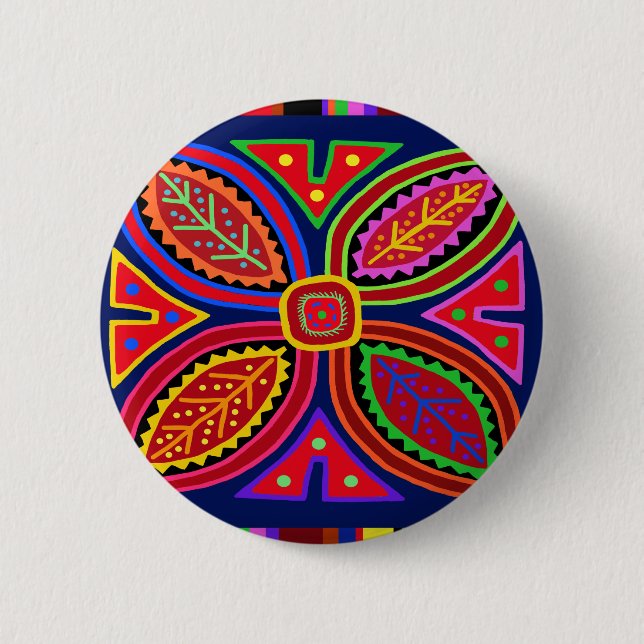 Badge Rond 5 Cm Flore Mola Indienne Kuna (Devant)