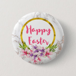 Badge Rond 5 Cm Flores de Magnolia sur Marbre blanc Pâques