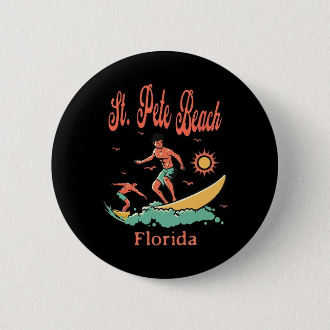 Badge Rond 5 Cm Floride St. Pete Beach Fl Surfeur Surfant Pêche P (Devant)