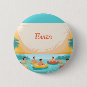 Badge Rond 5 Cm Flotteurs de nom de fête à la piscine