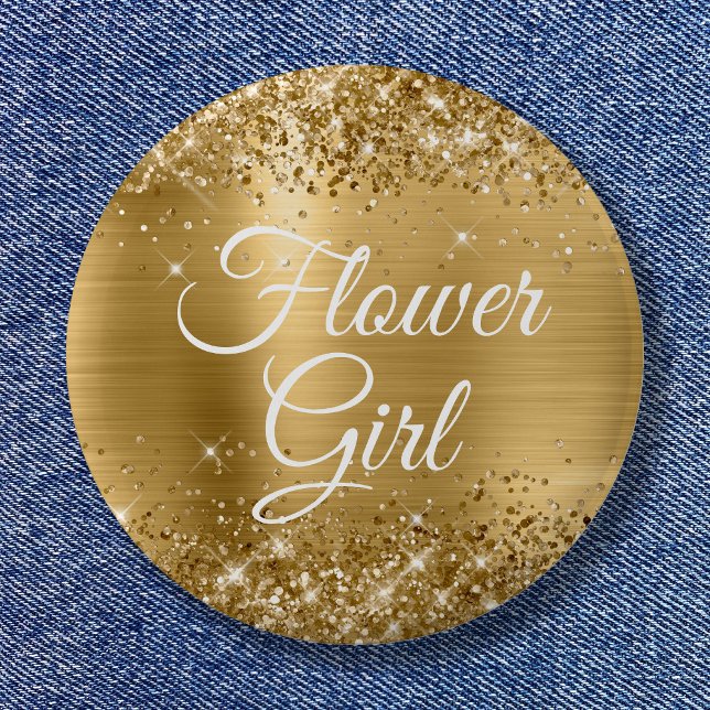 Badge Rond 5 Cm Flower Girl Glittery Gold Foil (Flower Girl Glittery Gold Foil Button)