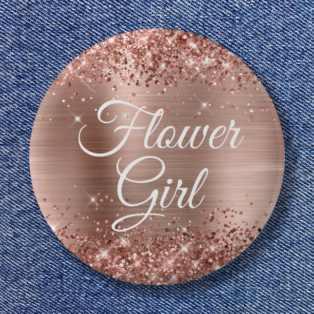 Badge Rond 5 Cm Flower Girl Glittery Rose Gold (Flower Girl Glittery Rose Gold Foil Button)