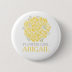 Badge Rond 5 Cm Flower girl jaune posy nommé mariage pin bouton