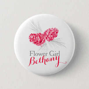 Badge Rond 5 Cm Flower girl pin cône rouge mariage pin bouton