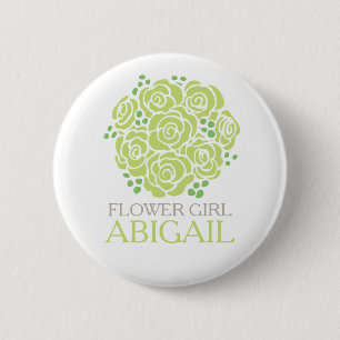Badge Rond 5 Cm Flower girl roses verts nommé mariage pin bouton