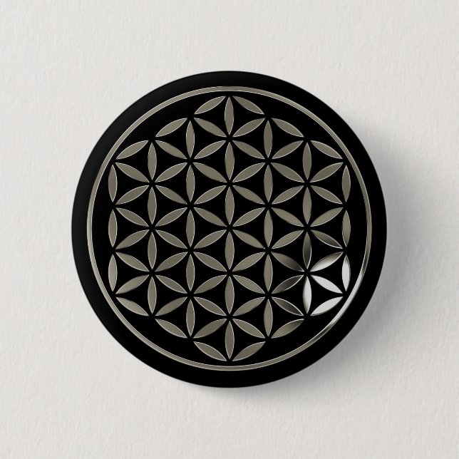 Badge Rond 5 Cm Flower Of Life 1 - Silver stampBlack (Devant)