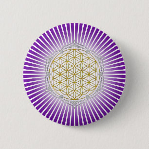 Badge Rond 5 Cm Flower Of Life - Lotus or argent