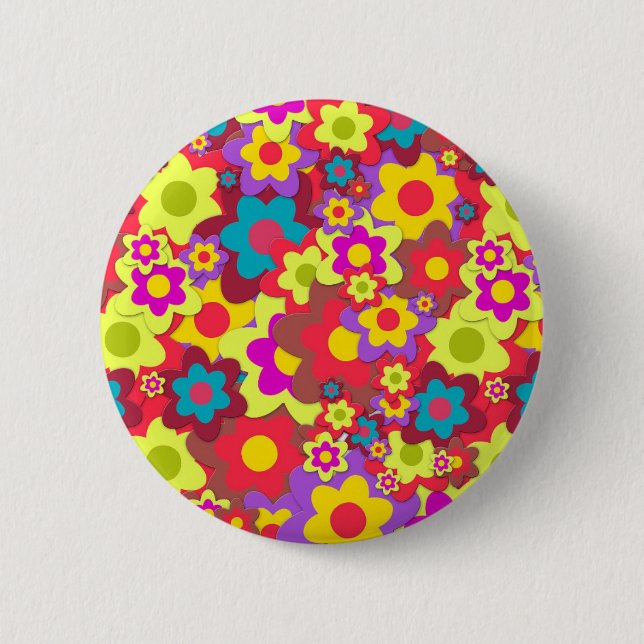 Badge Rond 5 Cm Flower Power 60s hippy (Devant)