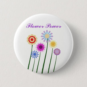 Badge Rond 5 Cm Flower power, art numérique coloré fleurit le