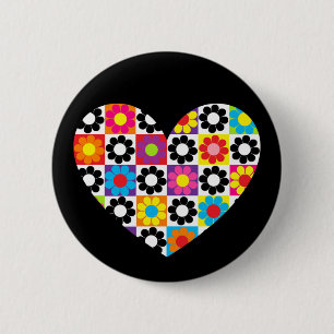 Badge Rond 5 Cm Flower Power Cœur