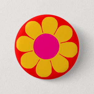 Badge Rond 5 Cm Flower power jaune