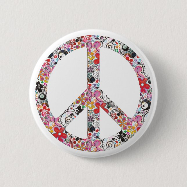 Badge Rond 5 Cm Flower Power Paix I (Devant)