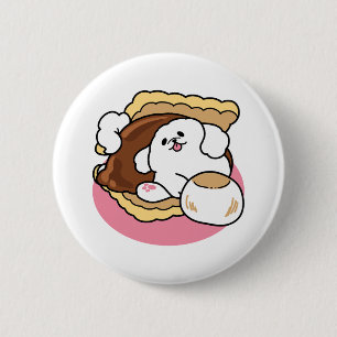Badge Rond 5 Cm Fluffier Tha’more - Chien mignon et Pun de dessert