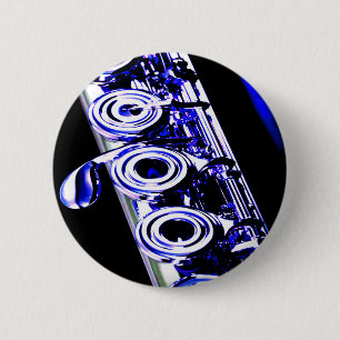 Badge Rond 5 Cm Flûte artistique Métal d'argent Beau plaisir