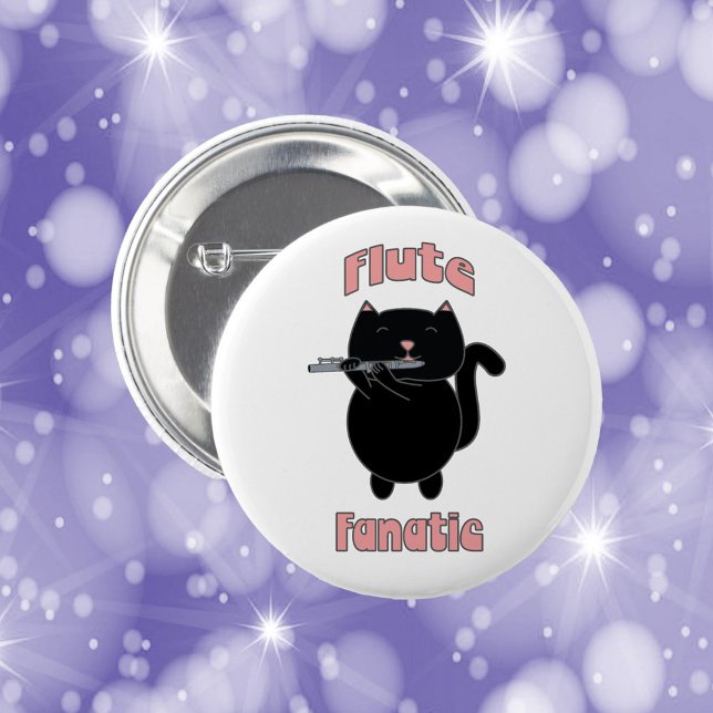 Badge Rond 5 Cm Flute Fanatique Chat noir amusant (Créateur téléchargé)