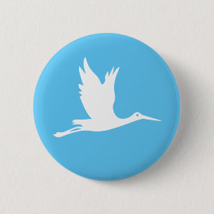 Badge Rond 5 Cm Flying white stork