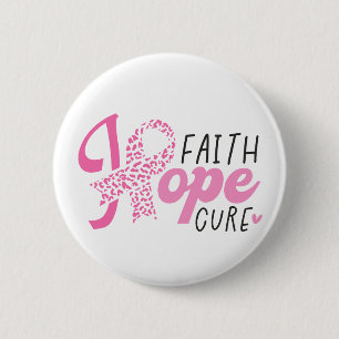Badge Rond 5 Cm Foi Espoir Guérison Cancer du Sein Ruban Rose