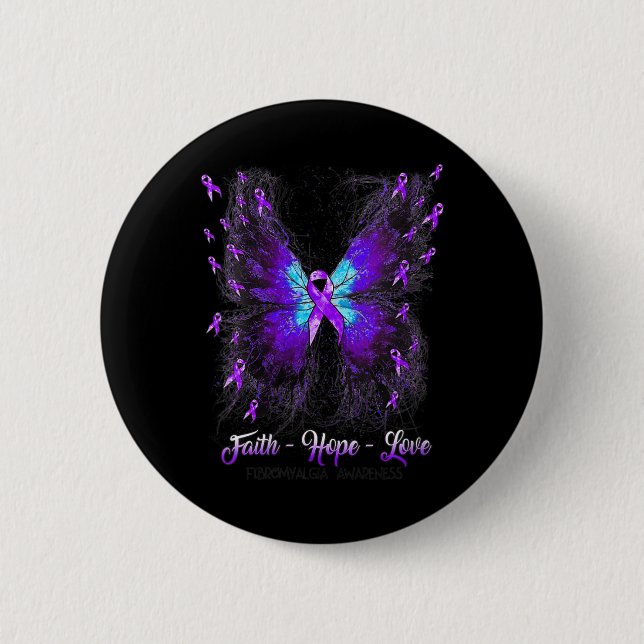 Badge Rond 5 Cm Foi papillon Espoir Aimer Fibromyalgie Sensibilisa (Devant)