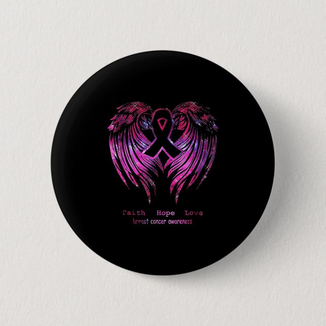 Badge Rond 5 Cm Foi rose Espérance Amour Ailes Cancer du sein Sens (Devant)