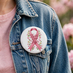 Badge Rond 5 Cm Foi Sur La Peur Ruban Rose Sensibilisation Au Canc
