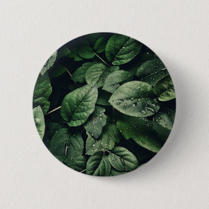 Badge Rond 5 Cm Foliage de feuilles de jungle vertes profondes
